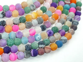 Frosted Matte Agate - Multi Color, 8mm Round-RainbowBeads