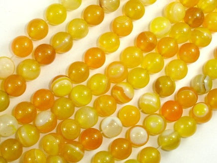 Banded Agate Beads, Yellow, 8mm Round Beads-RainbowBeads