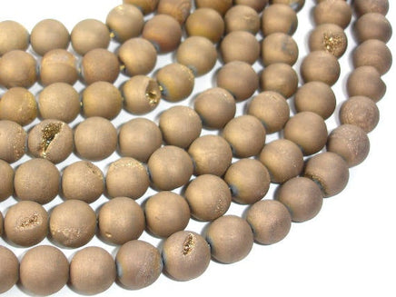 Druzy Agate Beads, Geode Beads, Matte Golden Brown, 10mm-RainbowBeads