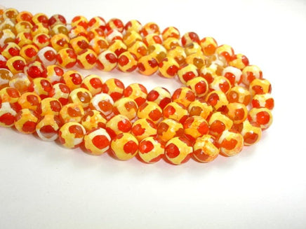 Tibetan Agate Beads, Orange, Faceted Round-RainbowBeads