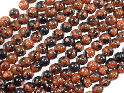 Gold Blue Sand Stone Beads, 6mm Round Beads-RainbowBeads