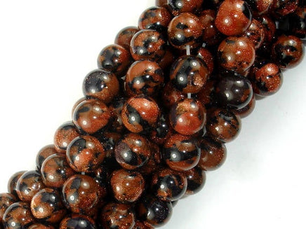 Gold Blue Sand Stone Beads, 10mm Round Beads-RainbowBeads