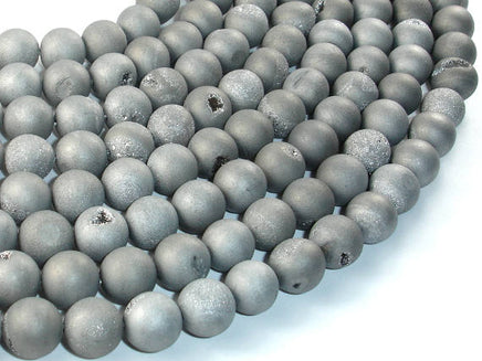 Druzy Agate Beads, Silver Gray Geode Beads, 10mm Round Beads-RainbowBeads