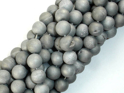 Druzy Agate Beads, Silver Gray Geode Beads, 10mm Round Beads-RainbowBeads