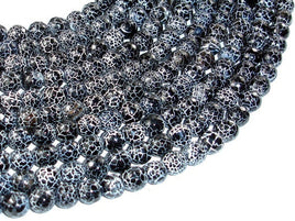 Black Crackle Agate, 8mm (7.8mm) Faceted Round Beads, 14 Inch-RainbowBeads