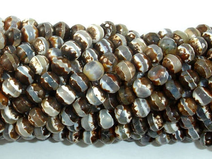 Tibetan Agate Beads, Brown, 6mm Faceted Round Beads-RainbowBeads