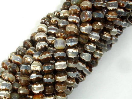 Tibetan Agate Beads, Brown, 6mm Faceted Round Beads-RainbowBeads
