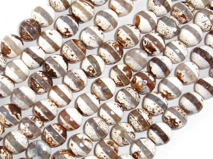 Tibetan Agate Beads, Brown, 10mm Faceted Round Beads-RainbowBeads