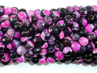 Agate Beads, Pink & Black, 6mm(6.3mm) Faceted Round Beads, 15 Inch-RainbowBeads