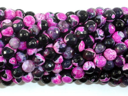 Agate Beads, Pink & Black, 6mm(6.3mm) Faceted Round Beads, 15 Inch-RainbowBeads