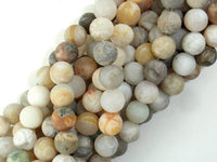 Matte Bamboo Leaf Agate, 8mm Round Beads-RainbowBeads