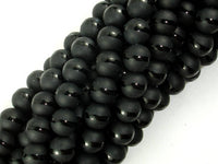 Matte Black Onyx Beads, 8mm Round Beads-with polished line-RainbowBeads