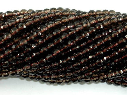 Smoky Quartz, 4mm Faceted Round Beads-RainbowBeads