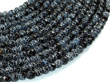 Black Crackle Agate, 6mm Faceted Round Beads, 13 Inch-RainbowBeads