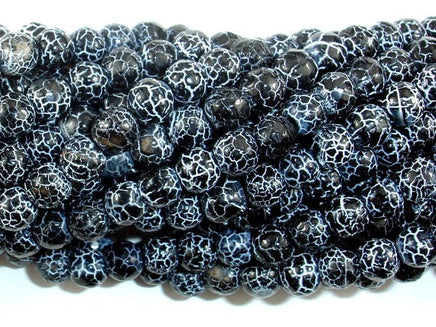 Black Crackle Agate, 6mm Faceted Round Beads, 13 Inch-RainbowBeads