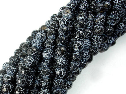 Black Crackle Agate, 6mm Faceted Round Beads, 13 Inch-RainbowBeads