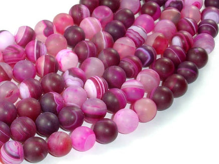 Matte Banded Agate Beads, Fuchsia Agate, 10mm(10.4mm) Round-RainbowBeads