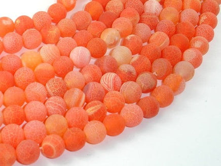 Frosted Matte Agate- Orange, 8mm Round Beads-RainbowBeads