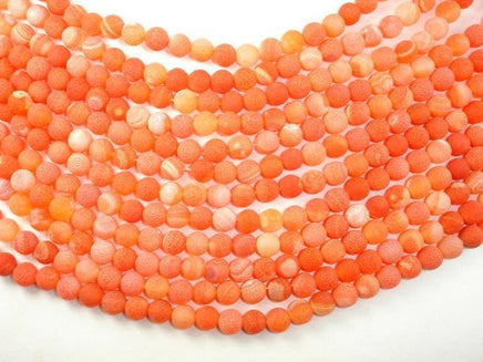 Frosted Matte Agate- Orange, 8mm Round Beads-RainbowBeads