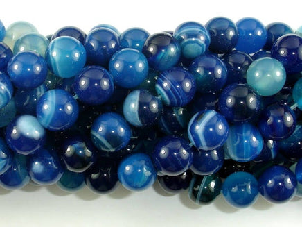 Banded Agate Beads, Blue, 10mm(10.5mm) Round-RainbowBeads