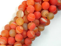 Matte Banded Agate Beads, Orange, 10mm Round Beads-RainbowBeads