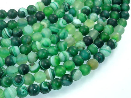 Matte Banded Agate Beads, Green, 8mm Round Beads-RainbowBeads