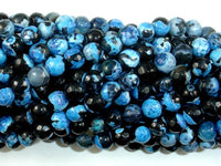Agate Beads, Blue & Black, 6mm(6.3mm) Faceted Round-RainbowBeads