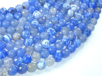 Fire Agate Beads, Blue & White, 8mm Faceted Round Beads-RainbowBeads