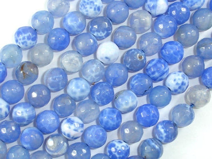 Fire Agate Beads, Blue & White, 8mm Faceted Round Beads-RainbowBeads