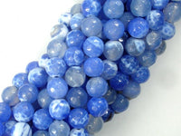 Fire Agate Beads, Blue & White, 8mm Faceted Round Beads-RainbowBeads