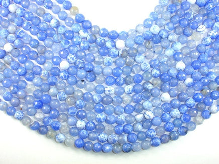Fire Agate Beads, Blue & White, 8mm Faceted Round Beads-RainbowBeads