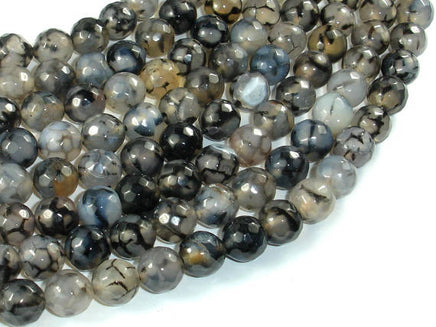 Dragon Vein Agate Beads, Black & Clear, 10mm Faceted Round Beads-RainbowBeads