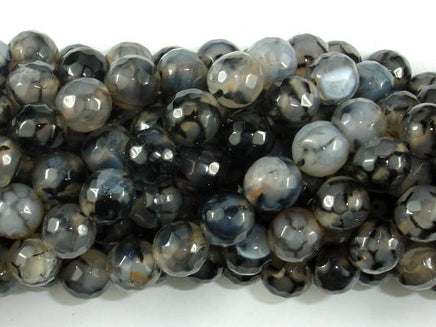 Dragon Vein Agate Beads, Black & Clear, 10mm Faceted Round Beads-RainbowBeads