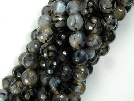 Dragon Vein Agate Beads, Black & Clear, 10mm Faceted Round Beads-RainbowBeads
