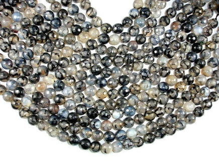 Dragon Vein Agate Beads, Black & Clear, 10mm Faceted Round Beads-RainbowBeads