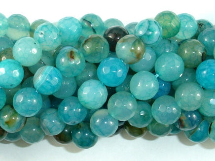 Light Blue Dragon Vein Agate Beads, 10mm Faceted Round-RainbowBeads