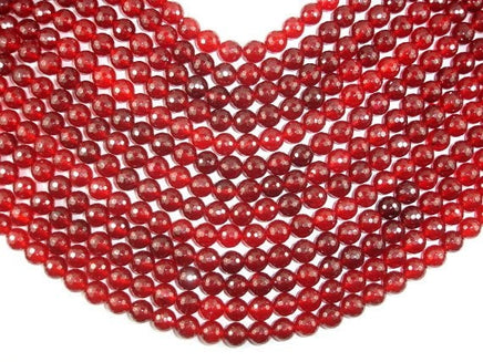 Red Jade Beads, Faceted Round, 10mm-RainbowBeads