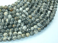 Gray Picture Jasper Beads, 6mm Round Beads-RainbowBeads