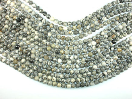 Gray Picture Jasper Beads, 6mm Round Beads-RainbowBeads