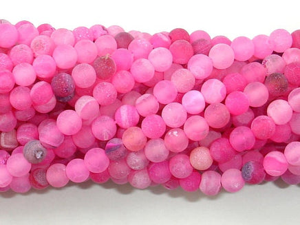 Frosted Matte Agate - Pink, 4mm Round Beads-RainbowBeads