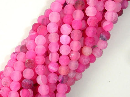 Frosted Matte Agate - Pink, 4mm Round Beads-RainbowBeads