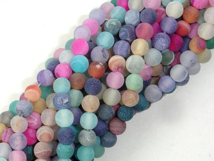 Frosted Matte Agate - Multi color, 4mm Round Beads-RainbowBeads