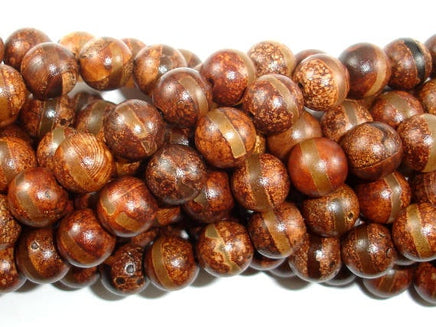 Tibetan Agate, 10mm (10.5mm) Round Beads-RainbowBeads