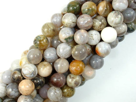 Bamboo Leaf Agate, 10mm (10.3 mm) Round Beads-RainbowBeads