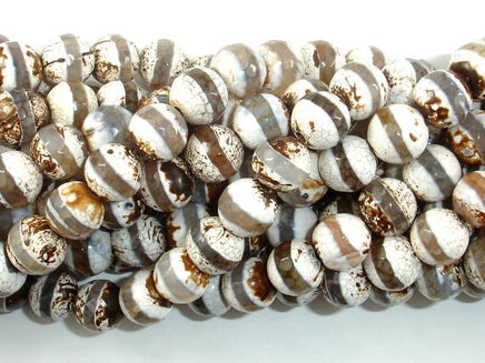 Tibetan Agate Beads, Brown, 10mm Faceted Round Beads-RainbowBeads