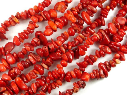 Red Bamboo Coral, 4mm-9 mm Chips Beads-RainbowBeads