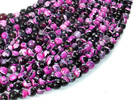 Agate Beads, Pink & Black, 6mm(6.3mm) Faceted Round Beads, 15 Inch-RainbowBeads