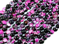 Agate Beads, Pink & Black, 6mm(6.3mm) Faceted Round Beads, 15 Inch-RainbowBeads