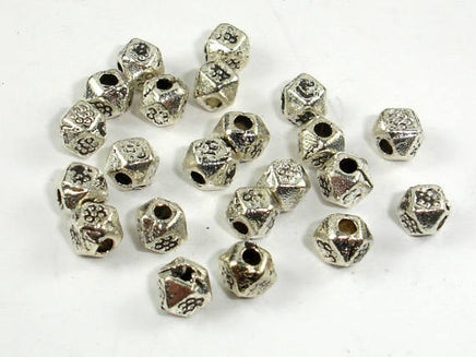 Metal Beads, Faceted Cube Spacer, Zinc Alloy, Antique Silver Tone 100pcs-RainbowBeads
