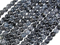 Black Crackle Agate, 6mm Faceted Round Beads, 13 Inch-RainbowBeads